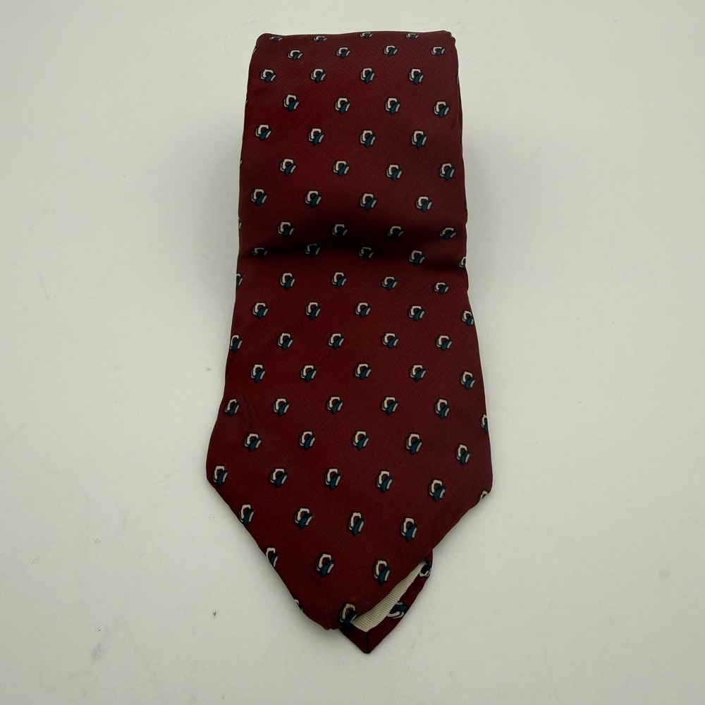 Christian Dior Cravates Mens Silk Tie Burgundy Red Geometric Medallion Pattern